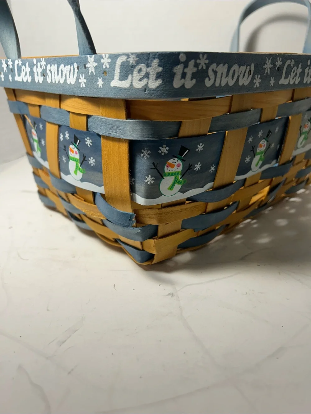 Let It Snow Decorative Winter Basket - Blue and Natural Christmas